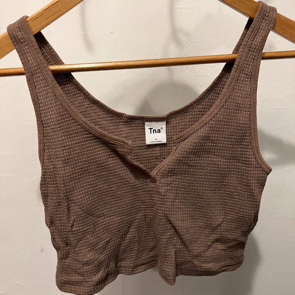 Aritzia Tna Brown Waffle Crop Tank, Size S